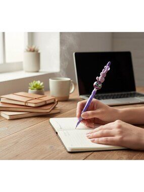 Handcrafted Purple Beaded Bunny-Themed Mechanical Pencil With Decorative Beads F